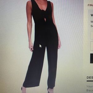 Black tie front wide-leg jumpsuit